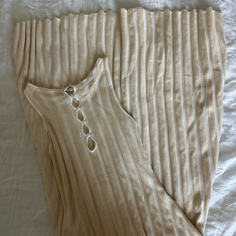Striped Beige Sleeveless Dress